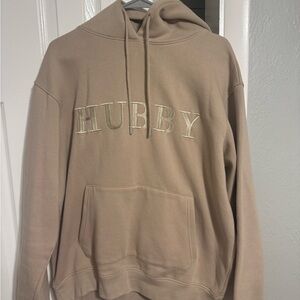 Men's Casual Tan Hoodie with 'HUBBY' Embroidery